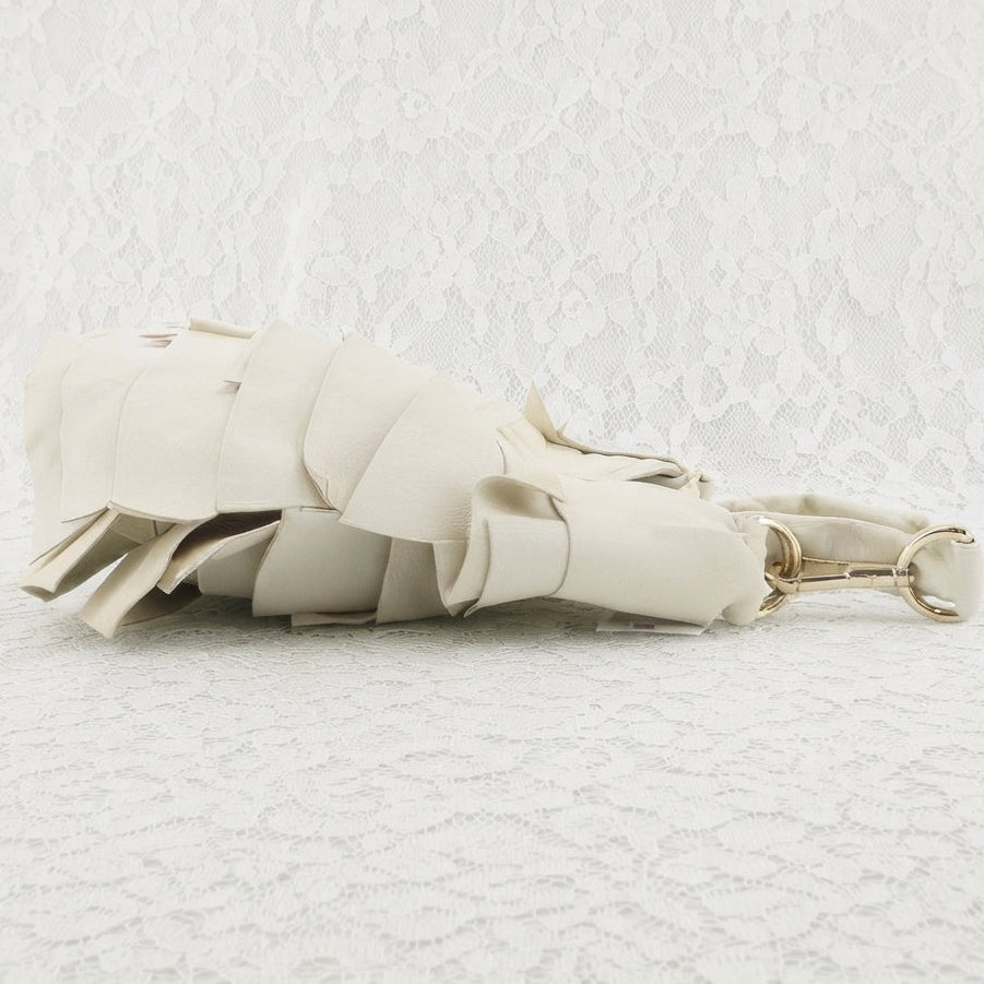 YVES SAINT LAURENT VINTAGE TIERED RUFFLE LEATHER IVORY ST. TROPEZ MOMBASA SHOULDER BAG