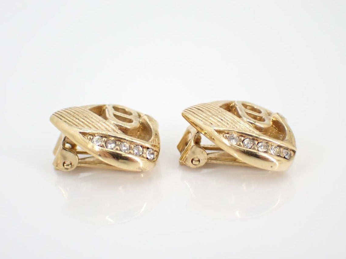dior rhinestone heart vintage clip-on earrings