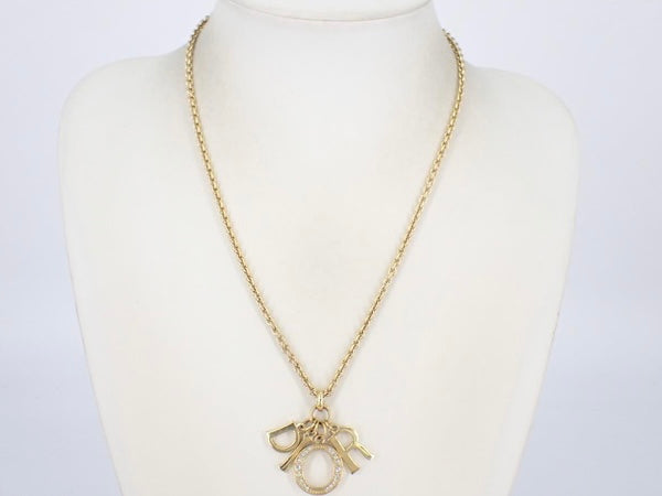 christian dior vintage rhinestone logo necklace