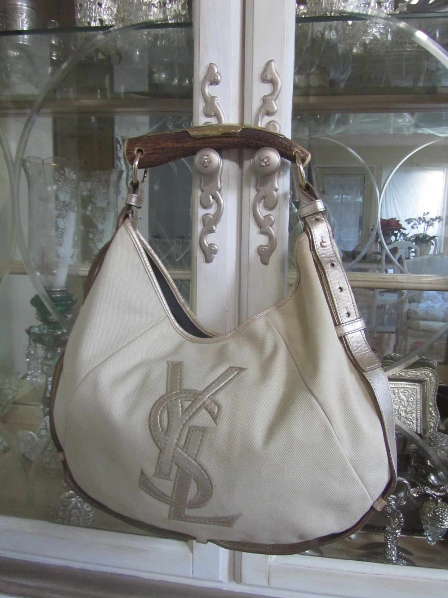 yves saint laurent rive gauche vintage ivory mombasa bag