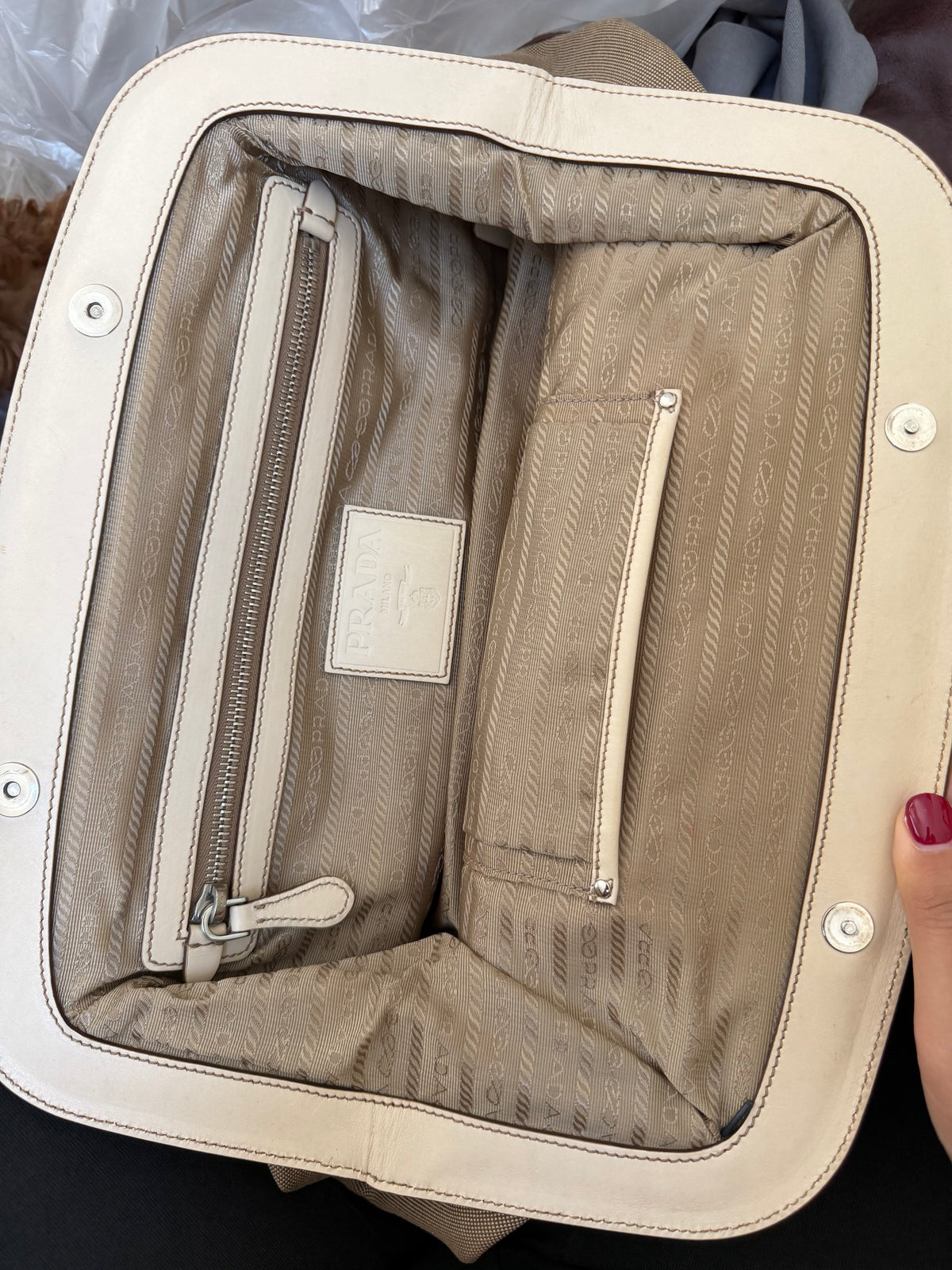 Prada VINTAGE Bianco Logo Jacquard Frame Satchel Bag