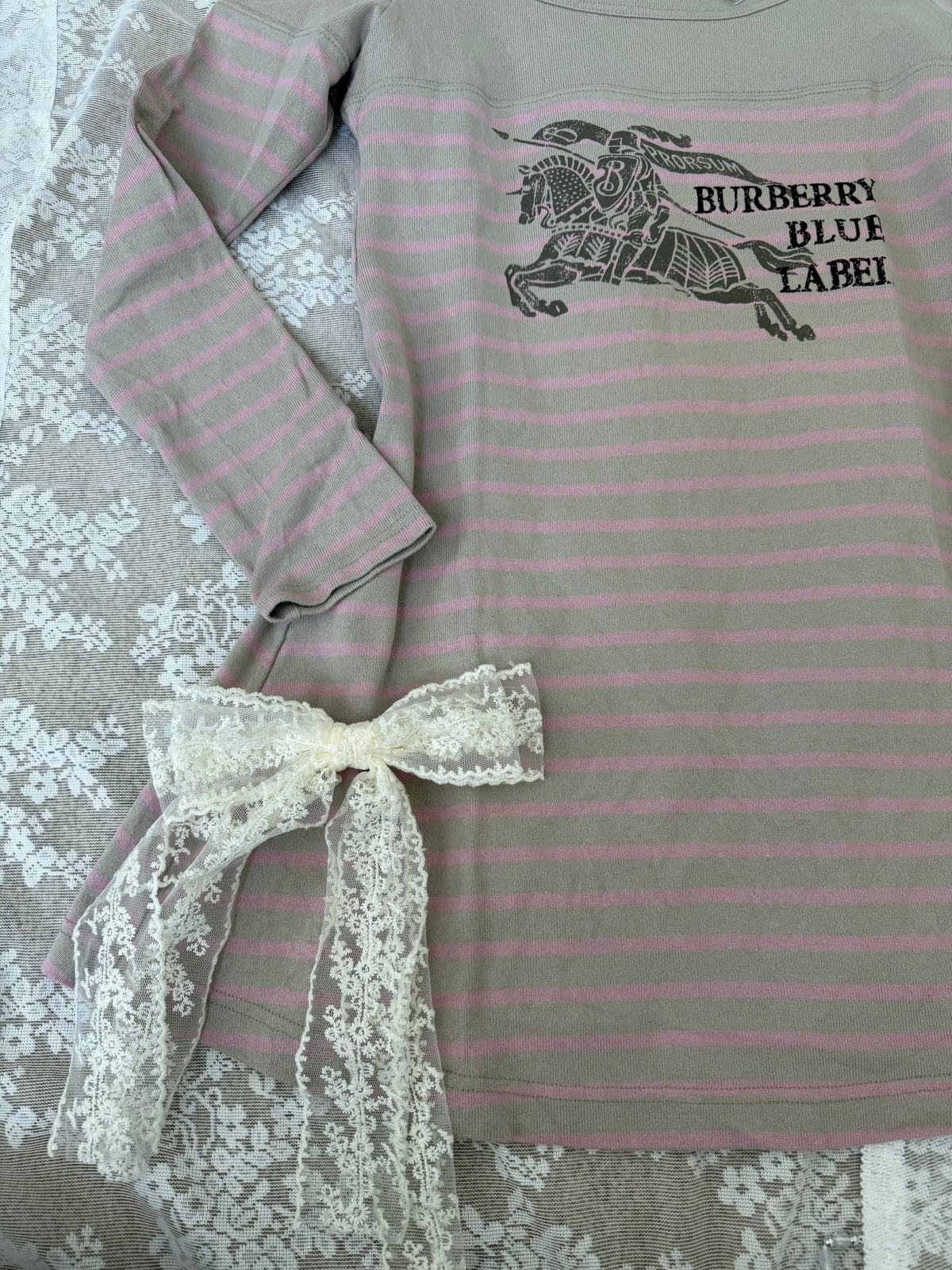 burberry blue label vintage pink & grey striped mini dress (38, s)