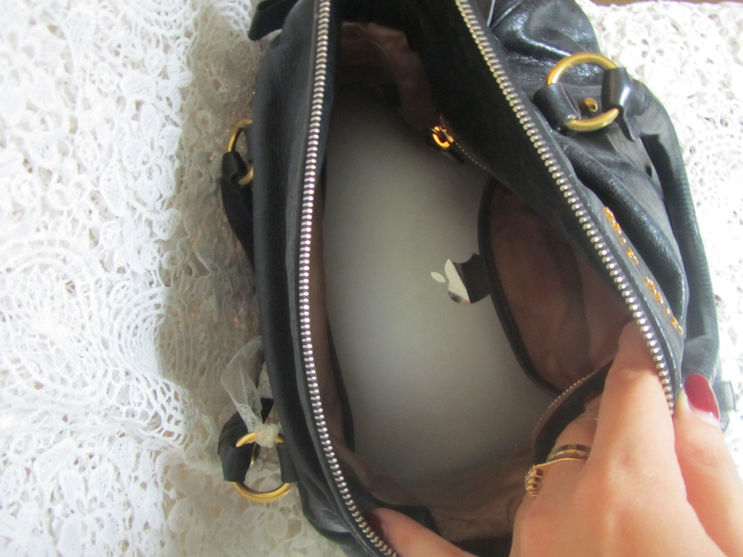 miu miu black vintage vitello bow bag