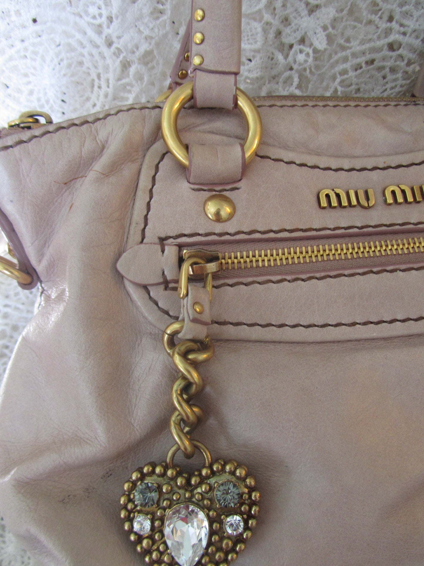 miu miu vintage "mughetto" heart charm bag