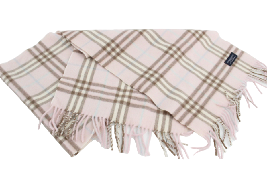 Burberry 100% Cashmere Pink Vintage Plaid Scarf