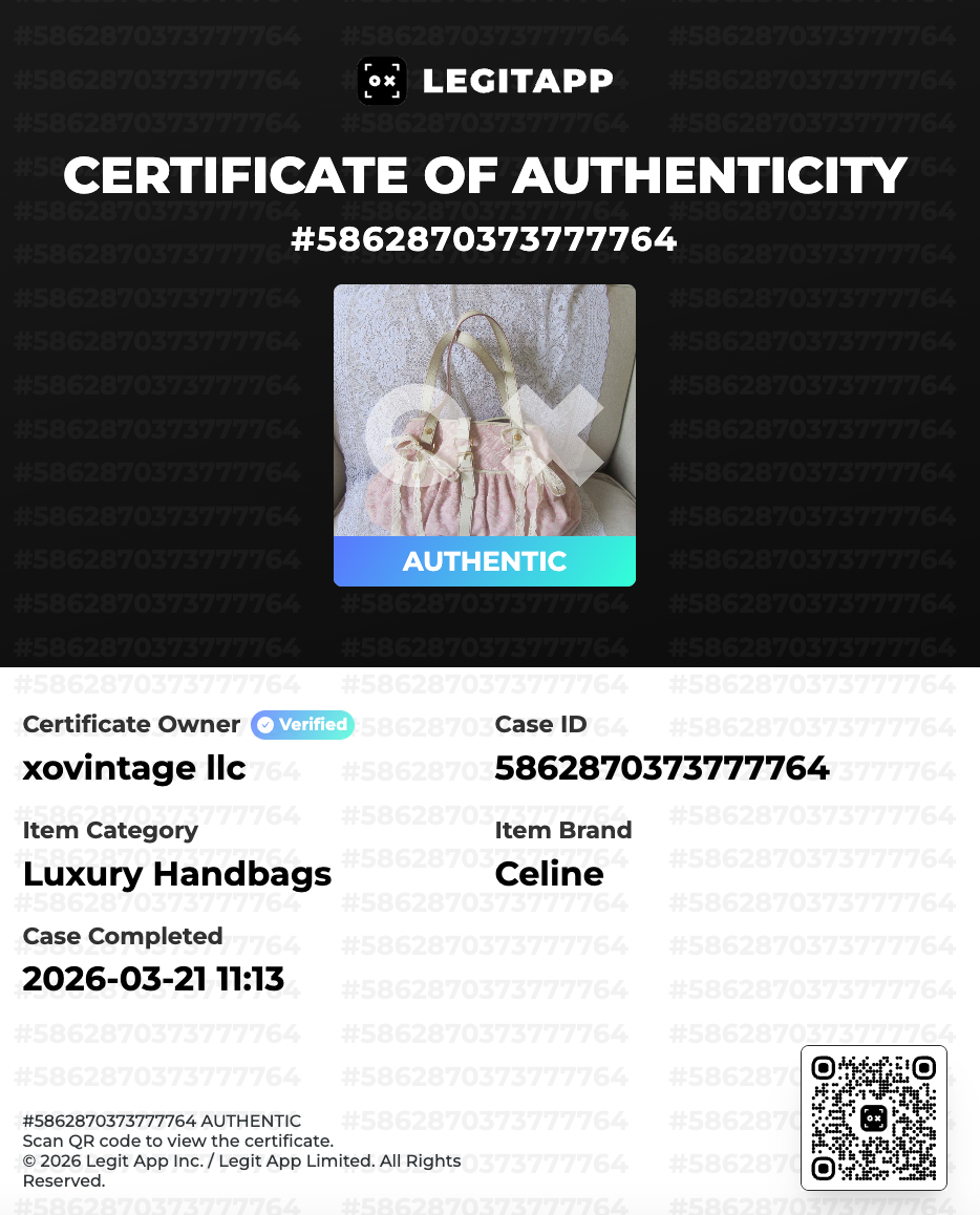 Certificate of Authenticity for a Celine handbag with LEGITAPP branding.