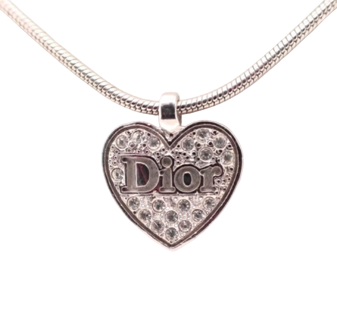 christian dior silver vintage heart necklace