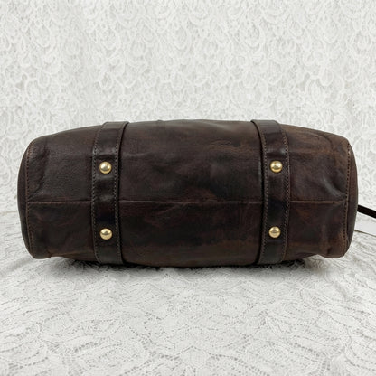 MIU MIU VINTAGE DARK BROWN LEATHER RUCHED VITELLO BAG