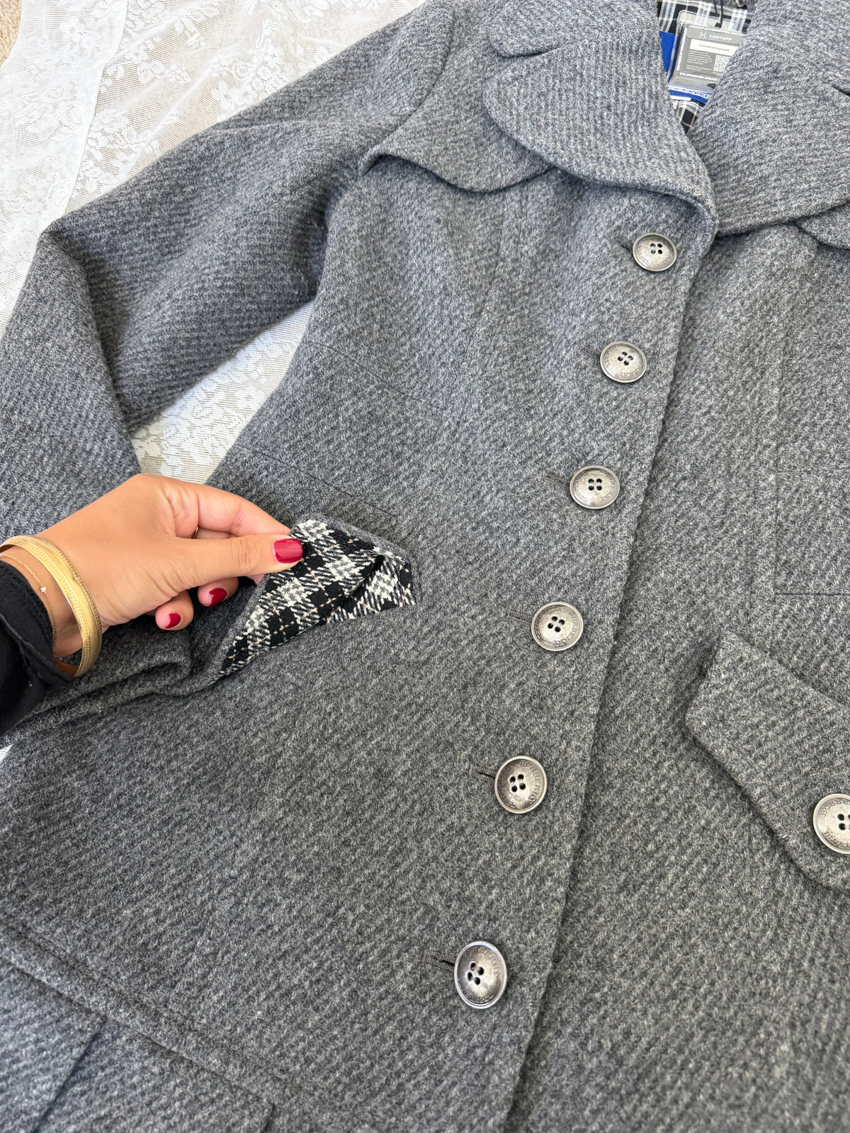 burberry blue label vintage grey cutesy pleated flirty dress coat (36, XS)
