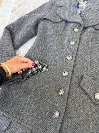 burberry blue label vintage grey cutesy pleated flirty dress coat (36, XS)