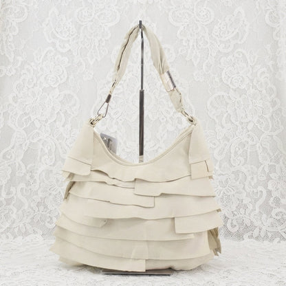 YVES SAINT LAURENT VINTAGE TIERED RUFFLE LEATHER IVORY ST. TROPEZ MOMBASA SHOULDER BAG