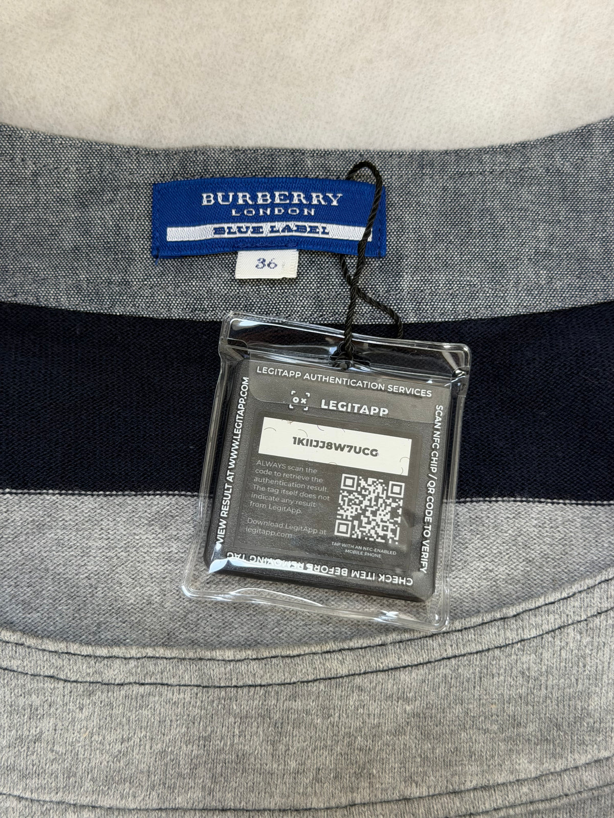 burberry blue label striped grey vintage mini dress (36, X-SMALL)