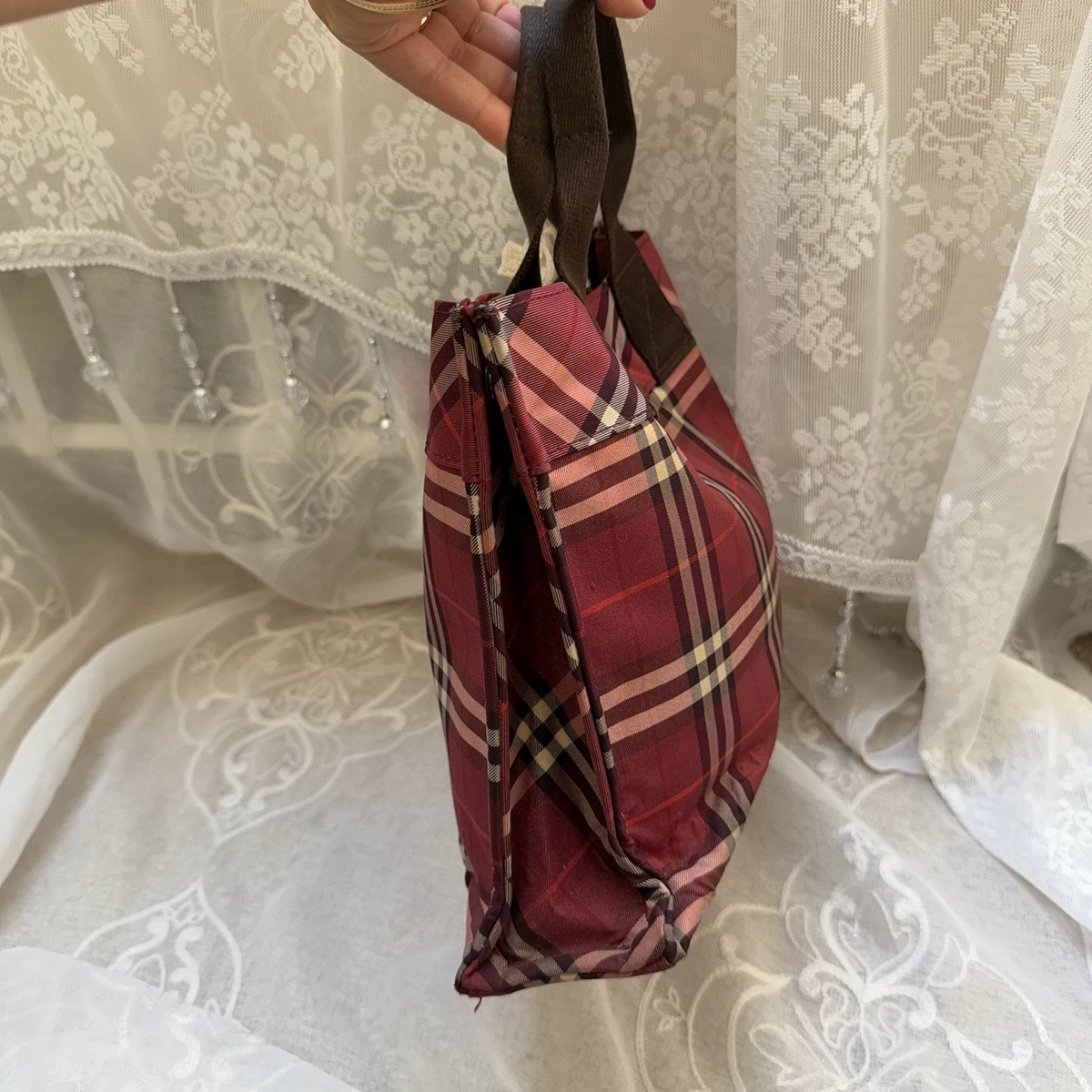 burberry blue label vintage BURGUNDY TOTE BAG