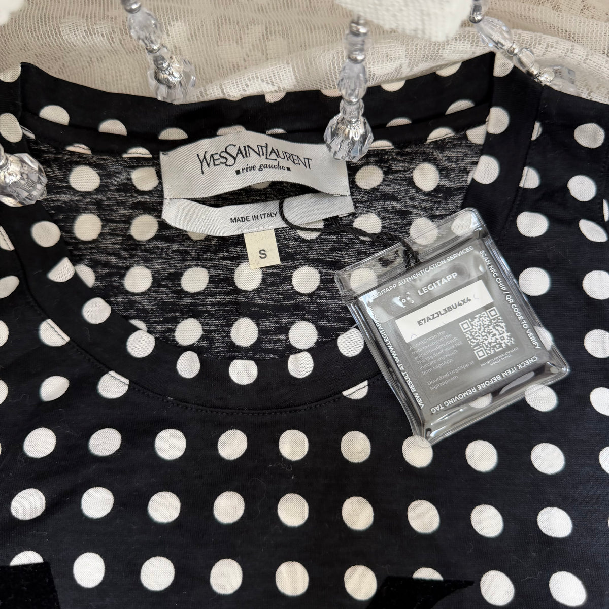 yves saint laurent rive gauche b&w polkadot vintage top