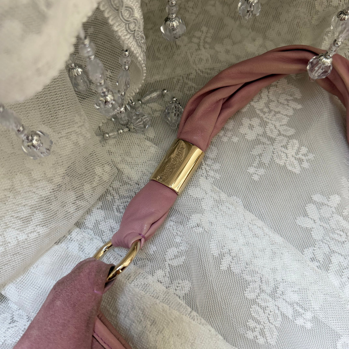 YVES SAINT LAURENT RIVE GAUCHE (TOM FORD ERA) VINTAGE PINK SUEDE SAINT-TROPEZ TIERED RUFFLE BAG