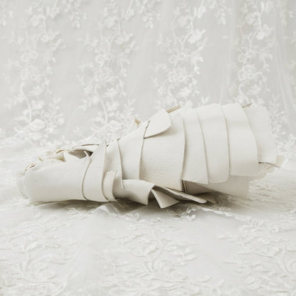 YVES SAINT LAURENT VINTAGE TIERED RUFFLE LEATHER IVORY ST. TROPEZ MOMBASA SHOULDER BAG