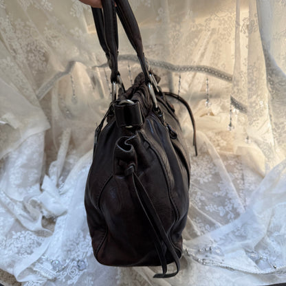 miu miu dark chocolate vintage vitello lux ruched bag