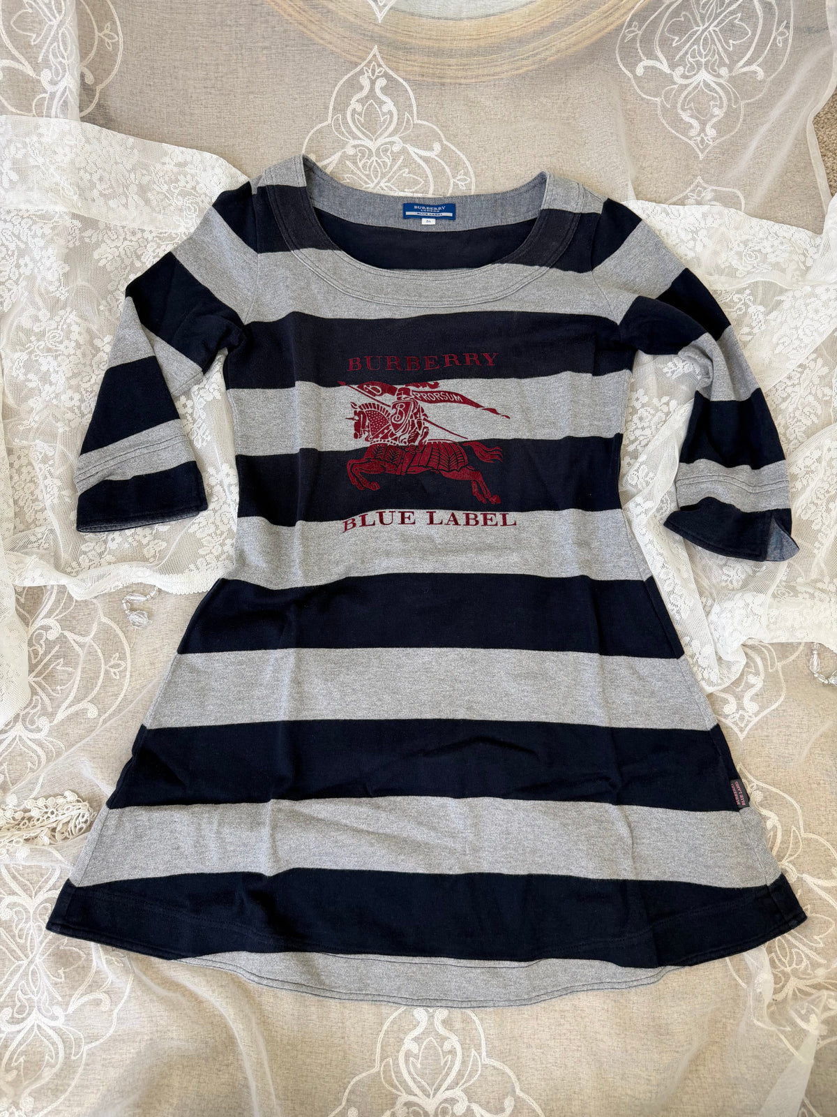 burberry blue label striped grey vintage mini dress (38, SMALL)
