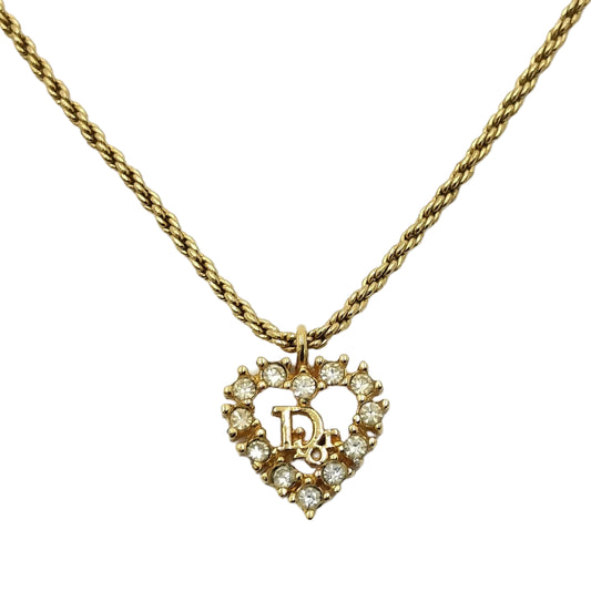 christian dior rhinestone heart necklace