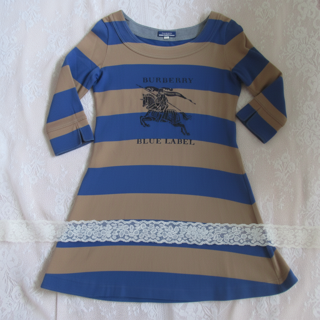 Striped dress with Burberry logo on a textured white background