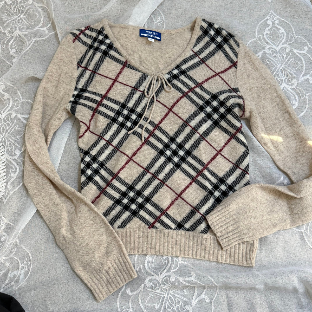 xovintage burberry blue label plaid cute wool sweater - Clothing