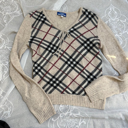 xovintage burberry blue label plaid cute wool sweater - Clothing