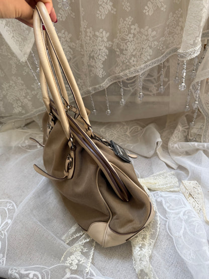 Prada VINTAGE Bianco Logo Jacquard Frame Satchel Bag