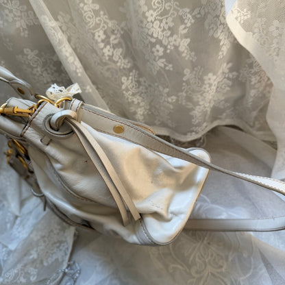 xovintage VINTAGE MIU MIU IVORY LEATHER RUCHED VITELLO BAG - Handbags