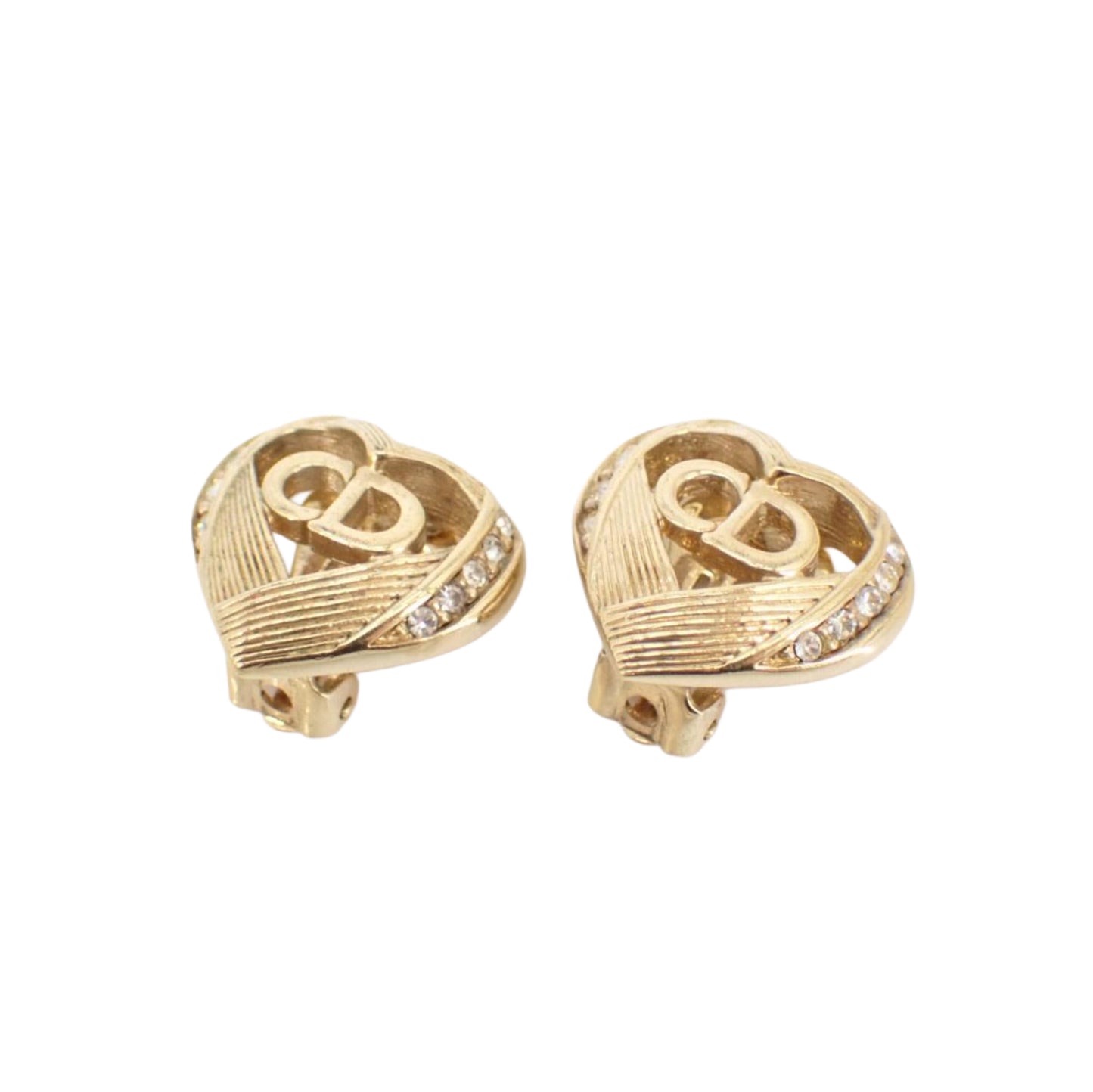 dior rhinestone heart vintage clip-on earrings
