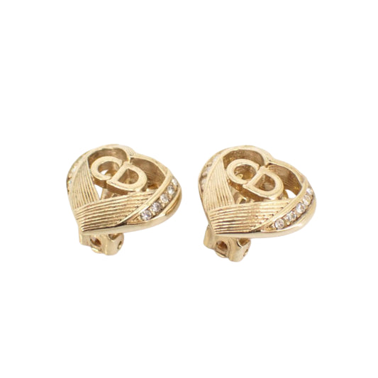 dior rhinestone heart vintage clip-on earrings