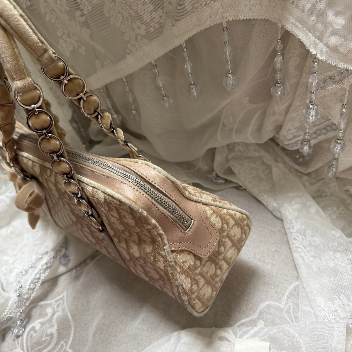xovintage VINTAGE Dior Romantique Trotter Shoulder Bag with Floral Bow Detail - Handbags