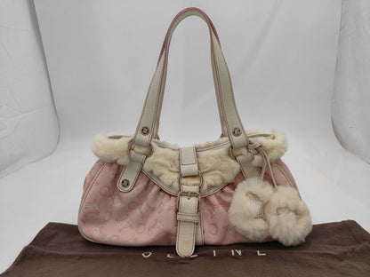 celine rare vintage fur-detailed lily c pompom pink bag + dust bag