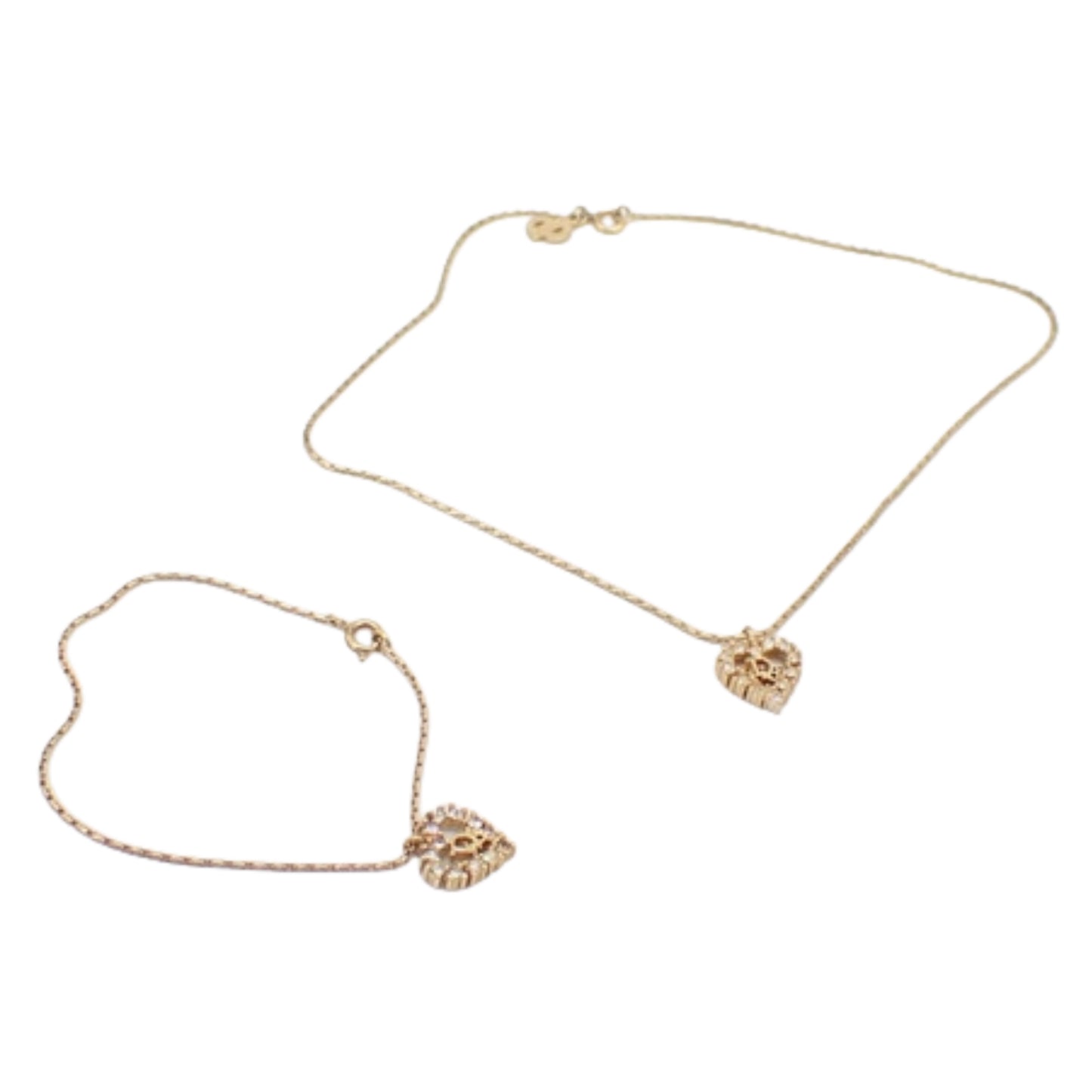 christian dior rhinestone heart bracelet & necklace two-piece set
