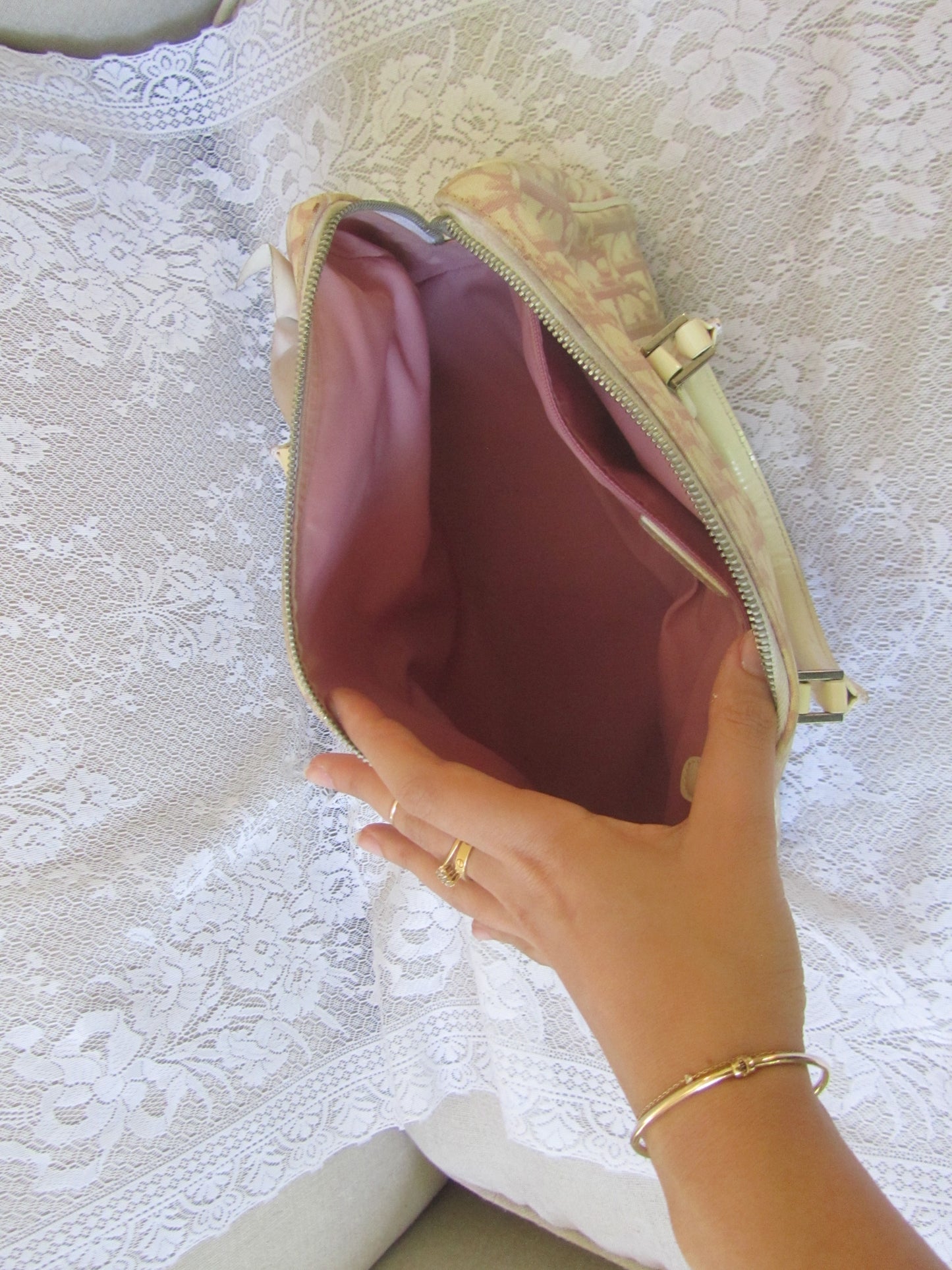 dior pink girly floral vintage trotter bag