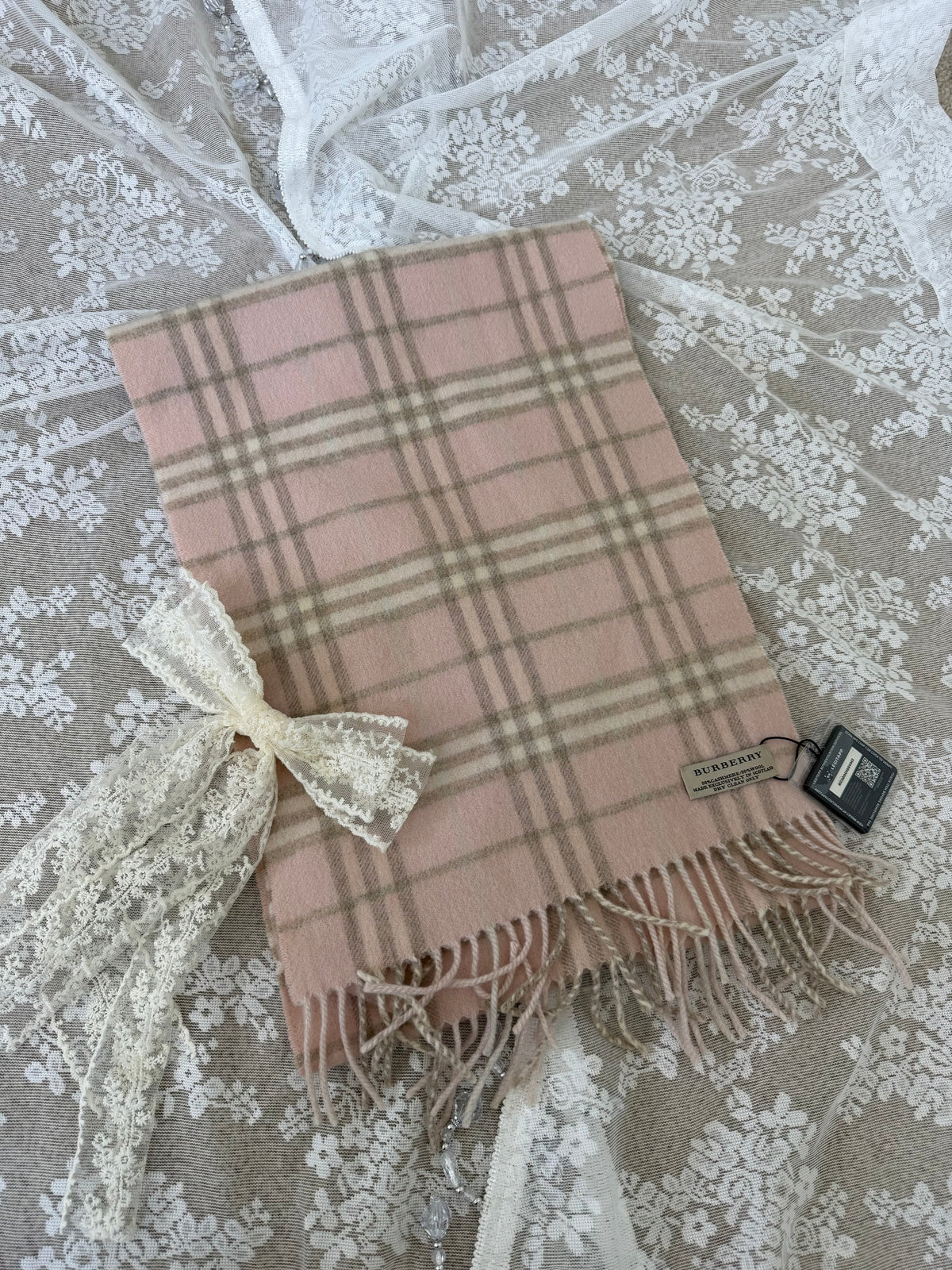 burberry baby pink vintage cashmere blend scarf