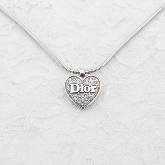christian dior silver vintage heart necklace