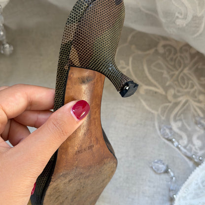 xovintage VINTAGE Christian Dior Camouflage Lizard-Embossed Padlock & Key HEELS - Shoes