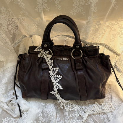 miu miu dark chocolate vintage vitello lux ruched bag