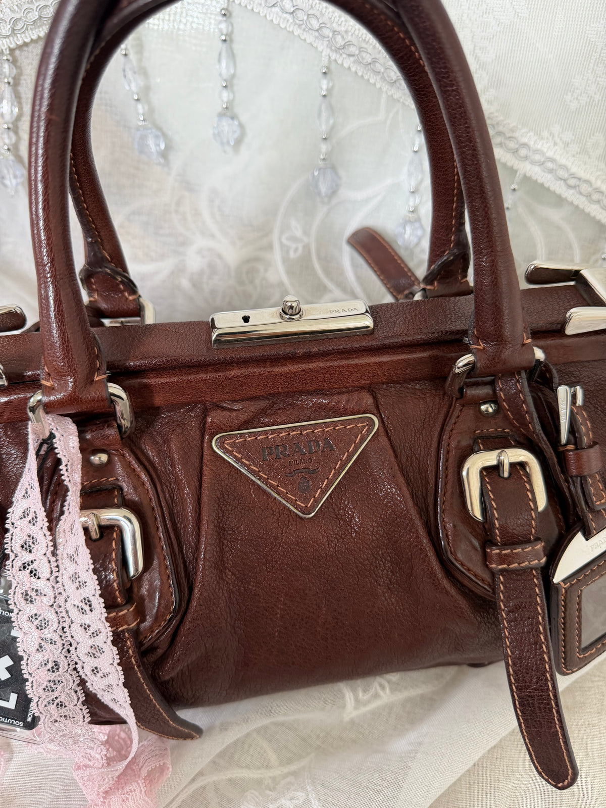 xovintage Prada Chocolate Brown Vintage Leather Frame Satchel - Handbags