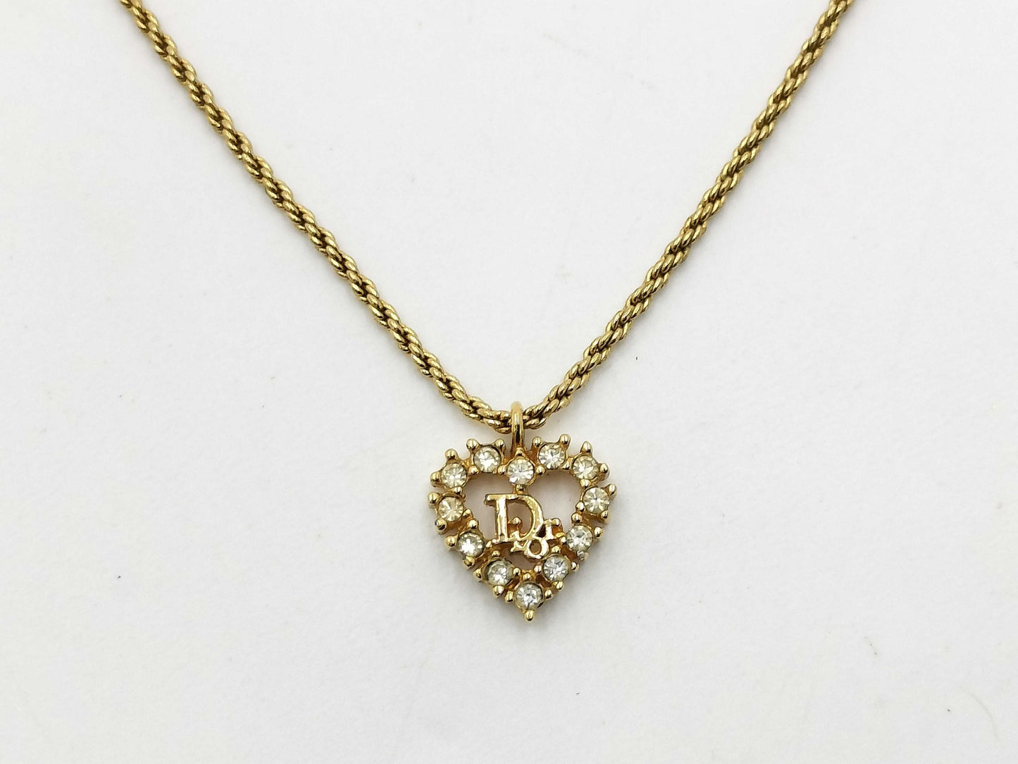 christian dior rhinestone heart necklace