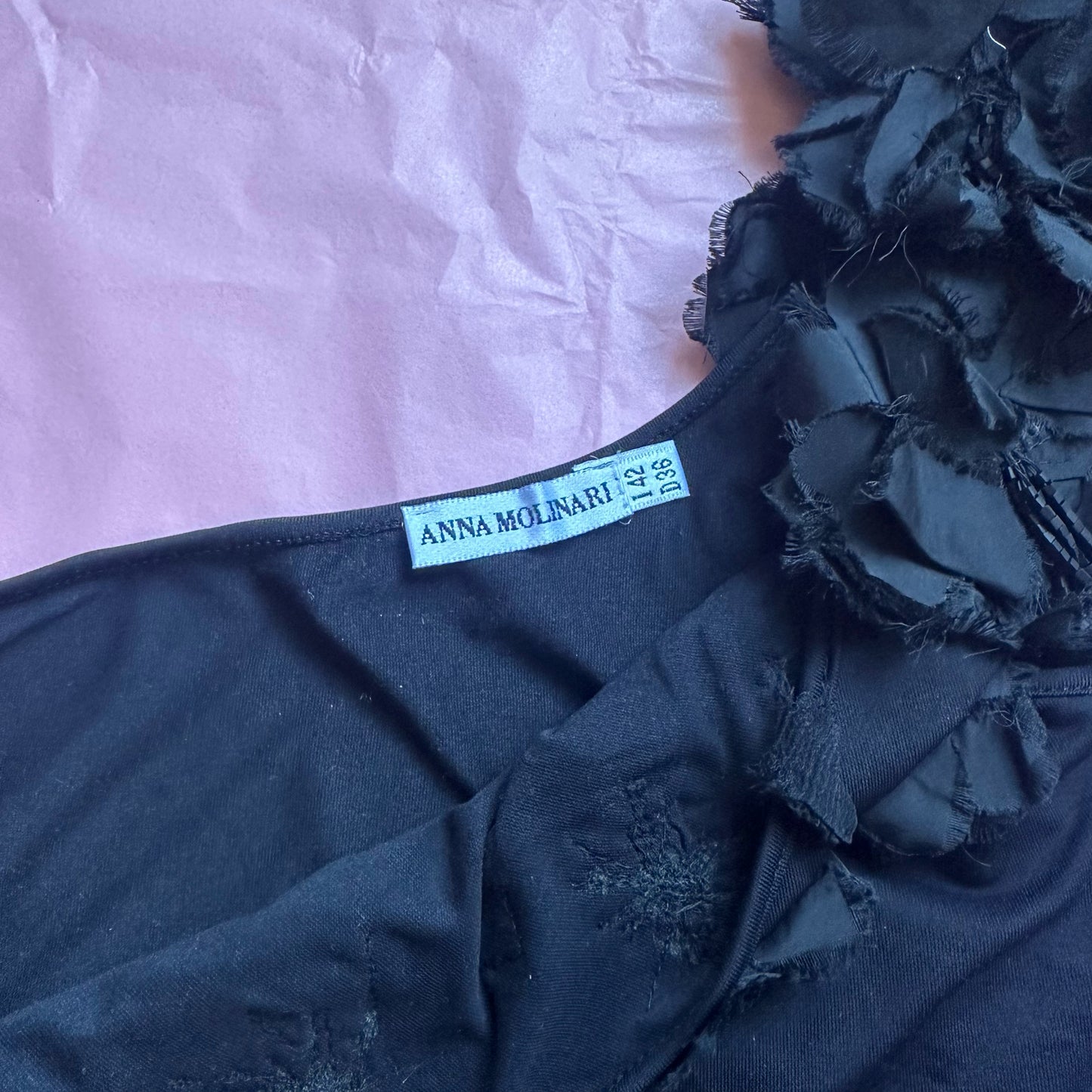 Anna Molinari One Shoulder Floral Embellished Black Top