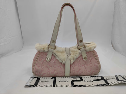 celine rare vintage fur-detailed lily c pompom pink bag + dust bag