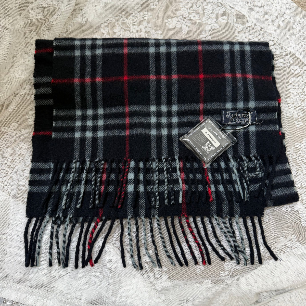 burberry vintage 90s navy blue 100% cashmere scarf