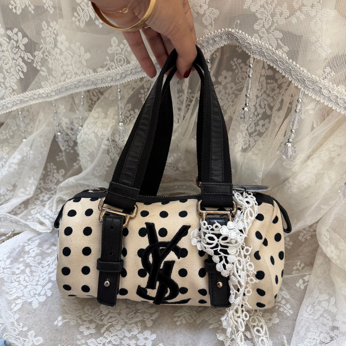 xovintage VINTAGE YVES SAINT LAURENT RIVE GAUCHE POLKADOT MINI BAG - Handbags