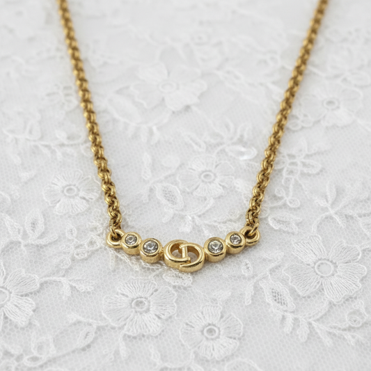 christian dior vintage rhinestone "cd" necklace