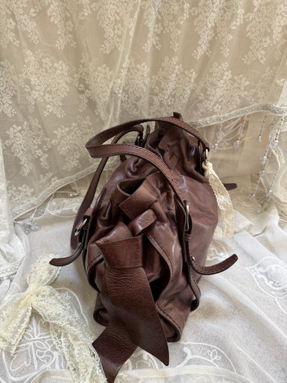 Miu Miu Vintage Chocolate Brown Vitello Lux Bow Shoulder Bag