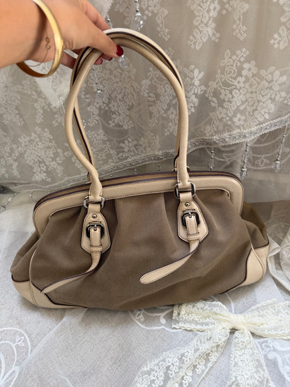 Prada VINTAGE Bianco Logo Jacquard Frame Satchel Bag