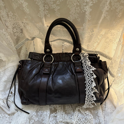 miu miu dark chocolate vintage vitello lux ruched bag