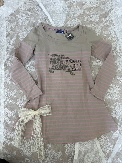 burberry blue label vintage pink & grey striped mini dress (38, s)
