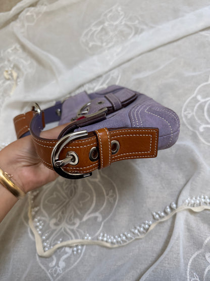 xovintage Vintage Coach Lavender Soho Suede Buckle Flap Shoulder Bag - Handbags